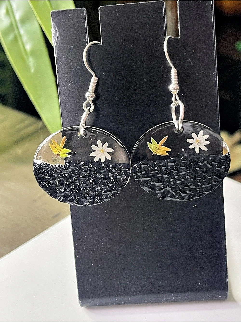 Floral Black & Clear Drop Earrings NWT